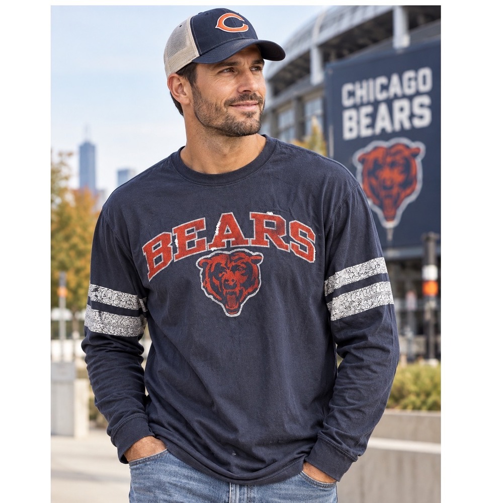 NFL Team Apparel Chicago Bears Long Sleeve Vintage Graphic Tee Navy Mens XL